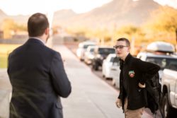 Headmaster greeting student