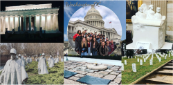 collage of pictures from last years senior class, including Washington DC monuments and a group picture.